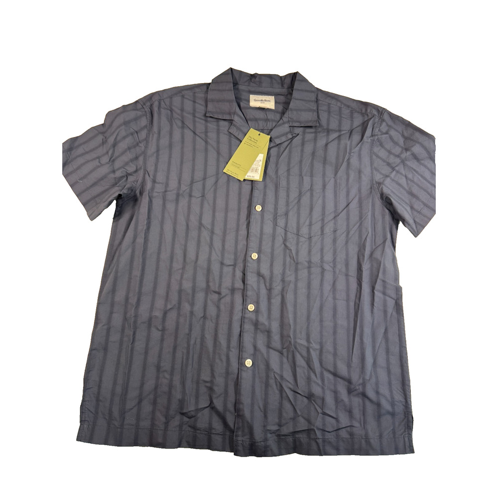 Goodfellow & Co Men's Striped Short Sleeve Button-Down Shirt Size L Navy Blue
